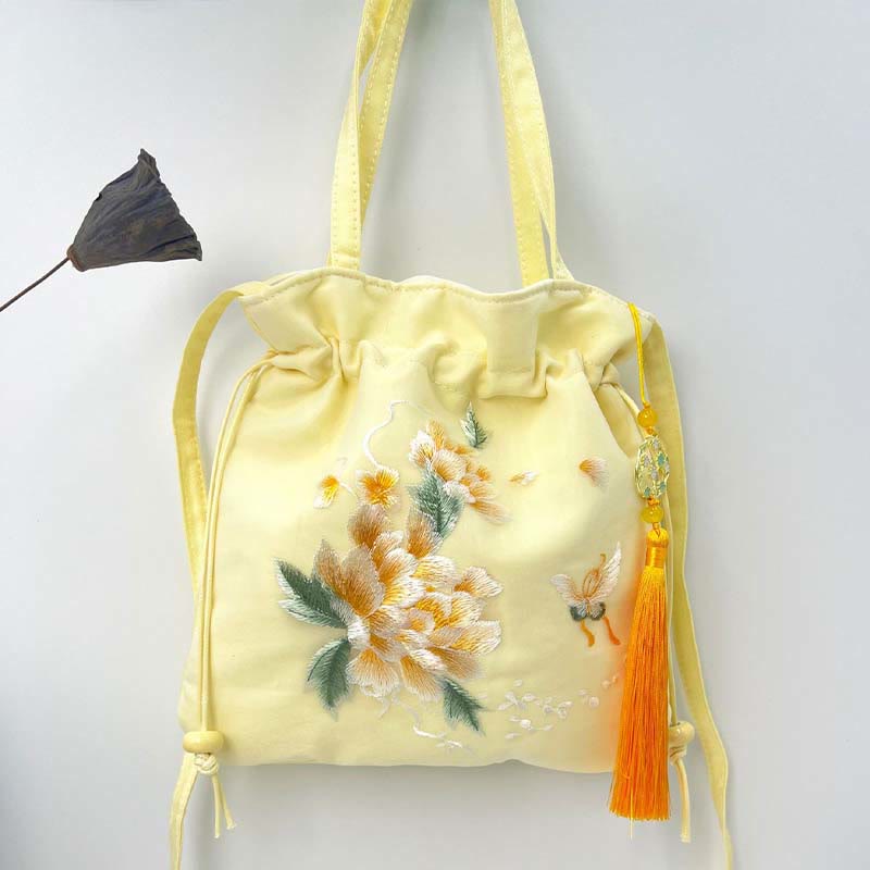 Buddha Stones Lotus Peony Epiphyllum Phoenix Suzhou Embroidery Cotton Linen Tote Crossbody Bag Shoulder Bag Handbag Crossbody Bag BS 19
