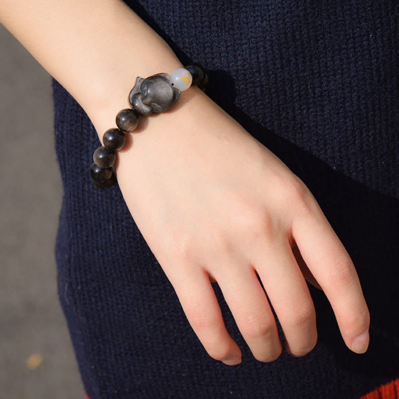 Buddha Stones Natural Rainbow Obsidian Gold Sheen Obsidian Silver Sheen Obsidian Fox Healing Bracelet Bracelet BS 16