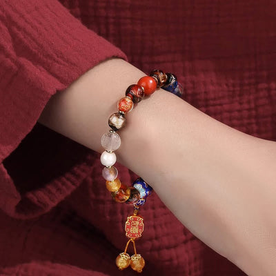 Buddha Stones Tibetan Colorful Incense Ash Liuli Glass Bead Om Mani Padme Hum Dorje Vajra 18 Beads Wrist Mala Wrist Mala BS 5