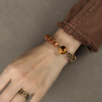 Buddha Stones Kuka Seed Tiger Eye Gold Sheen Obsidian Copper Wealth Luck Bracelet Bracelet BS 5