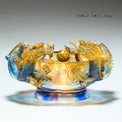 Buddha Stones Feng Shui Chinese Zodiac Dragon Handmade Liuli Crystal Art Piece Protection Home Office Decoration Decorations BS Medium 19*13.5*11.8cm