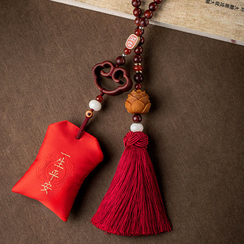 Foviel Tibetan Small Leaf Red Sandalwood Lotus Cinnabar Sachet Protection Tassel Car Hanging Decoration