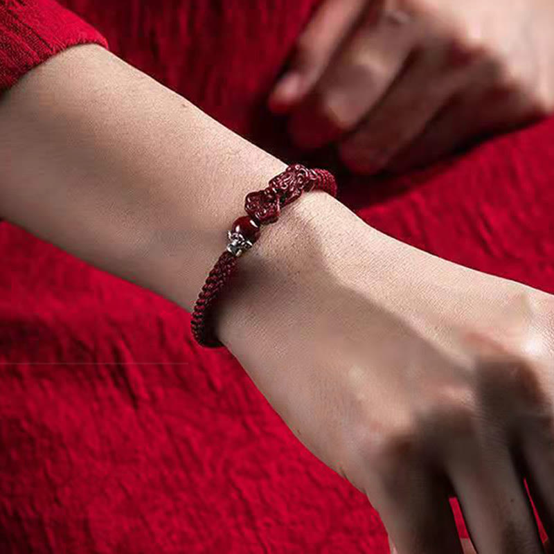 Buddha Stones Handcrafted PiXiu Cinnabar Wealth Luck Braided Bracelet Bracelet BS 22