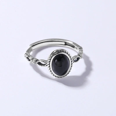 Buddha Stones 925 Sterling Silver Black Onyx Fortune Ring Ring BS 7