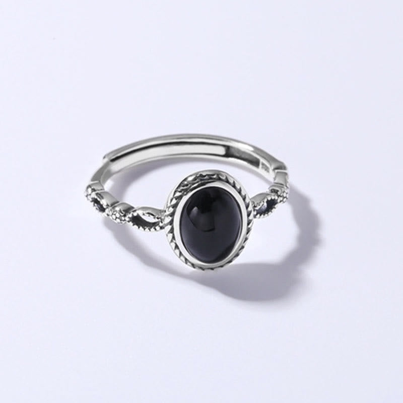Buddha Stones 925 Sterling Silver Black Onyx Fortune Ring Ring BS 7