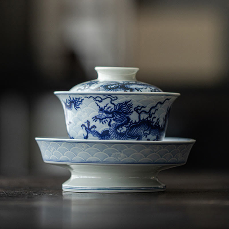 Buddha Stones Blue Dragon Design Ceramic Teacup Kung Fu Tea Cups Cup BS 16