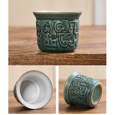 Buddha Stones Sanxingdui Ceramic Teacup Kung Fu Tea Cup With Bag Cup BS 11