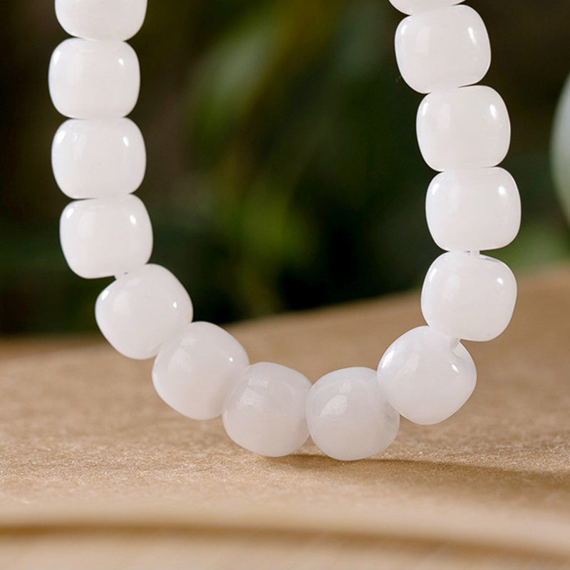 Buddha Stones Hetian White Jade Happiness Blessing Bracelet Bracelet BS 5