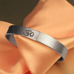 Buddha Stones Tibetan OM Symbol Mindfulness Cuff Bracelet Bangle Bracelet Bangle BS OM SYMBOL(Mindfulness♥Connection)