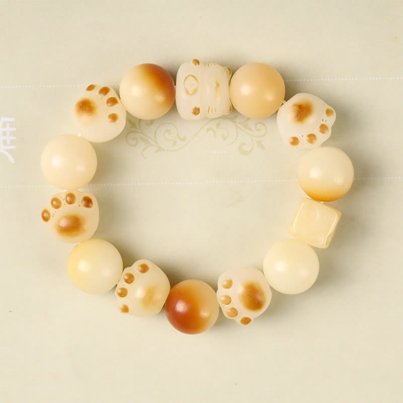Buddha Stones Natural Bodhi Seed Sandalwood Lucky Cute Cat Head Paw Claw Peace Bracelet Bracelet BS 20