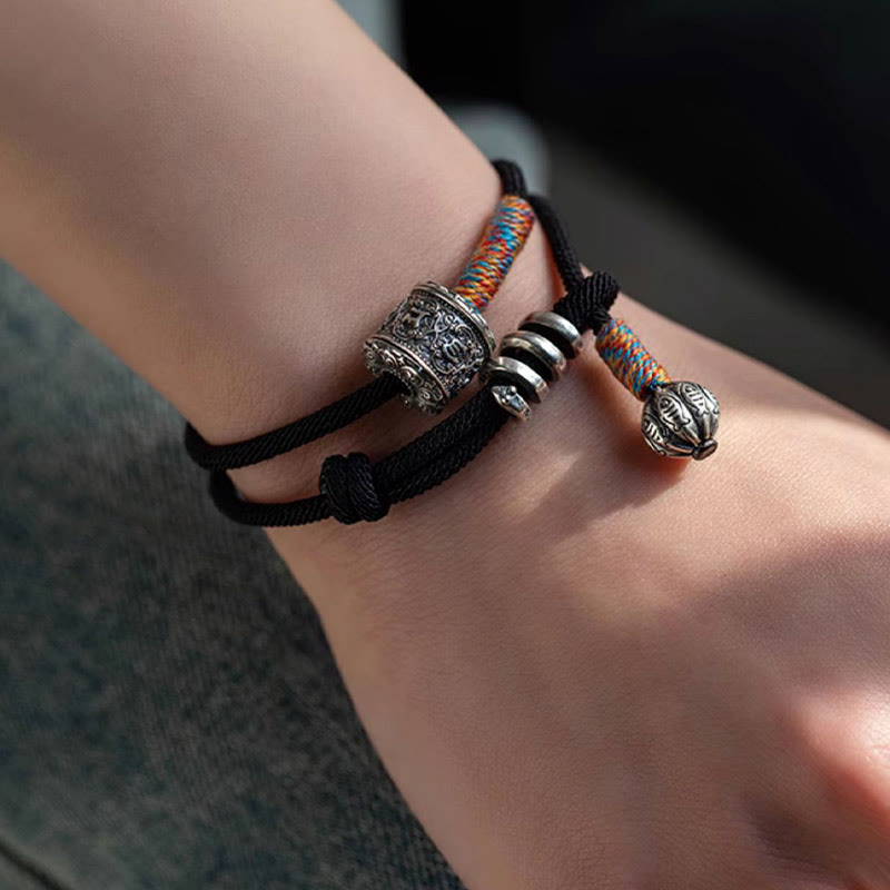 Buddha Stones Tibetan Om Mani Padme Hum Carved Amulet Double Wrap Bracelet Bracelet BS 10