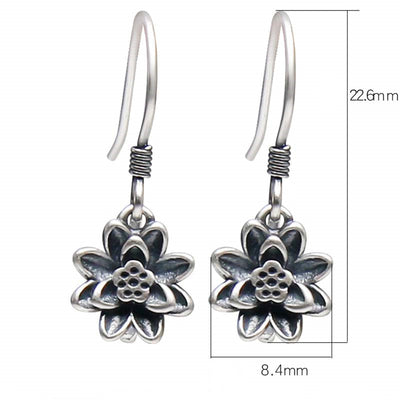 Buddha Stones 925 Sterling Silver Lotus Flower Enlightenment Earrings Earrings BS 6