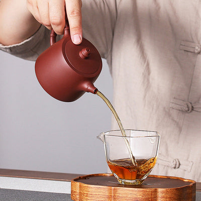 Buddha Stones Handmade Vintage Bamboo Purple Clay Kung Fu Teapot Teapot BS 10
