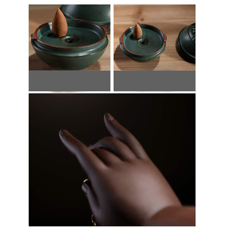 Buddha Stones Tibetan Lotus Blessing Ceramic Incense Burner Decoration Incense Burner BS 9