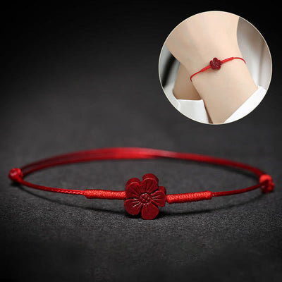 Buddha Stones Handmade Plum Blossom Four Leaf Clover PiXiu Lotus Koi Fish Cinnabar Blessing Braid Bracelet Bracelet BS 8