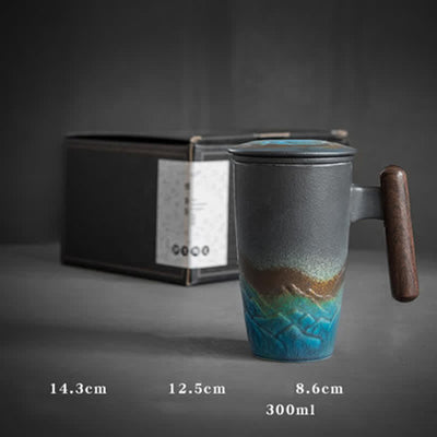 Buddha Stones Vintage Mountain Sea Ceramic Teacup Tea Cups Cup BS 14.3cm*12.5cm*8.6cm*300ml