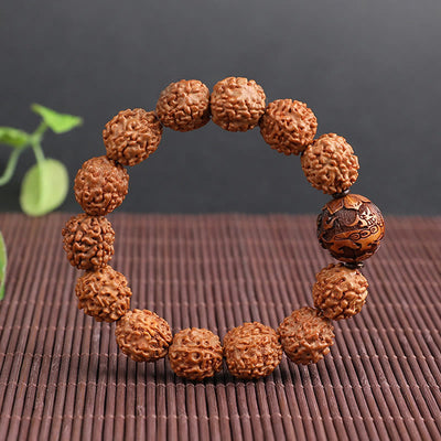 Buddha Stones Tibet Rudraksha Bodhi Seed PiXiu Copper Coin Wealth Luck Bracelet Bracelet BS 7
