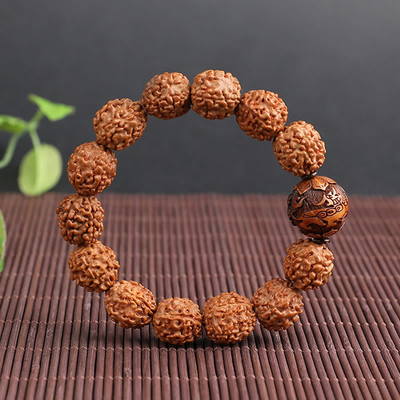 Buddha Stones Tibet Rudraksha Bodhi Seed PiXiu Copper Coin Wealth Luck Bracelet Bracelet BS 7
