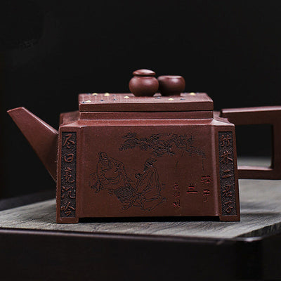 Buddha Stones Yixing All Handmade Gomoku Playing Chess Purple Clay Kung Fu Square Teapot 280ml Teapot BS 24