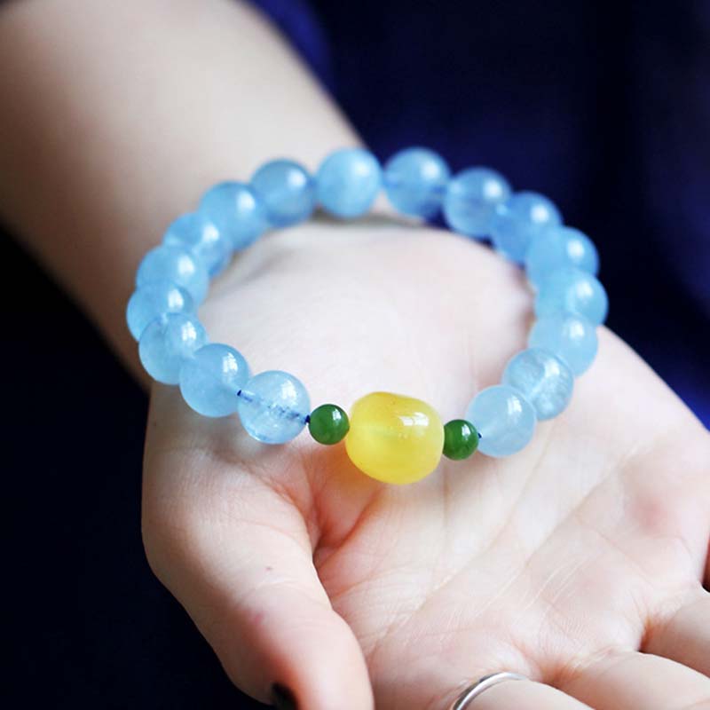 Natural Aquamarine Amber Beads Serenity Healing Bracelet Bracelet BS 4