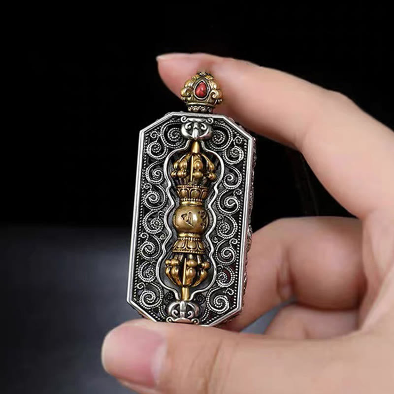 Buddha Stones Tibetan Om Mani Padme Hum Carved Dorje Vajra Rotatable Lotus Pattern Purity Rope Necklace Pendant Necklaces & Pendants BS 3