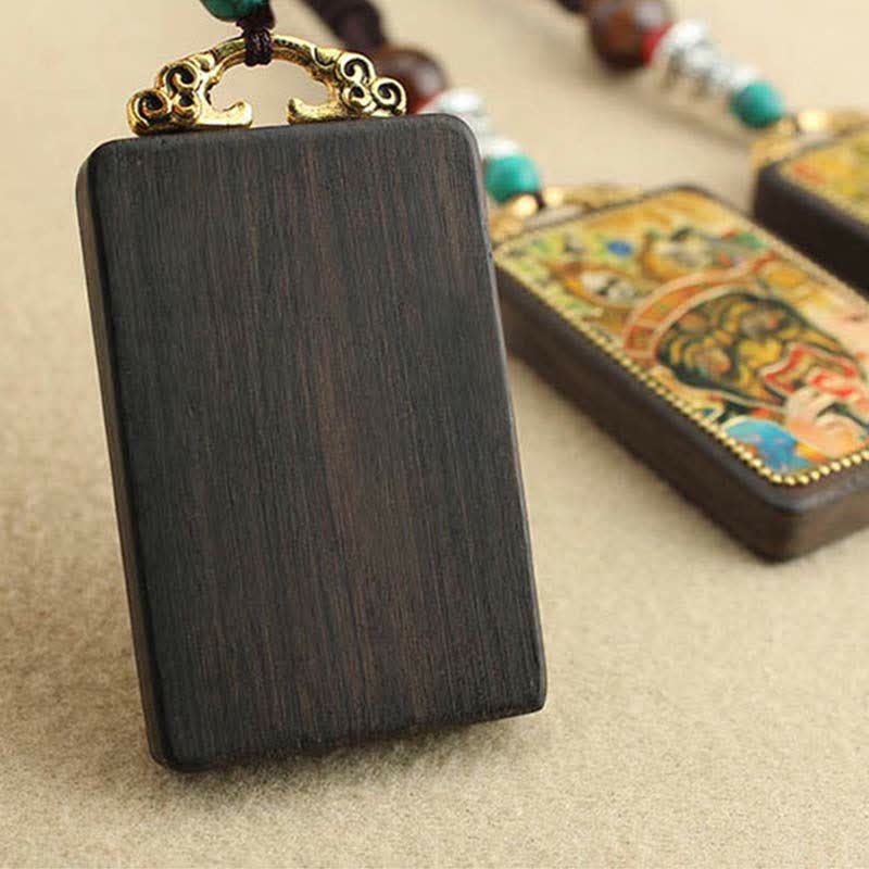 Buddha Stones Tibet God of Wealth Thangka Ebony Peace Necklace Pendant Necklaces & Pendants BS 18