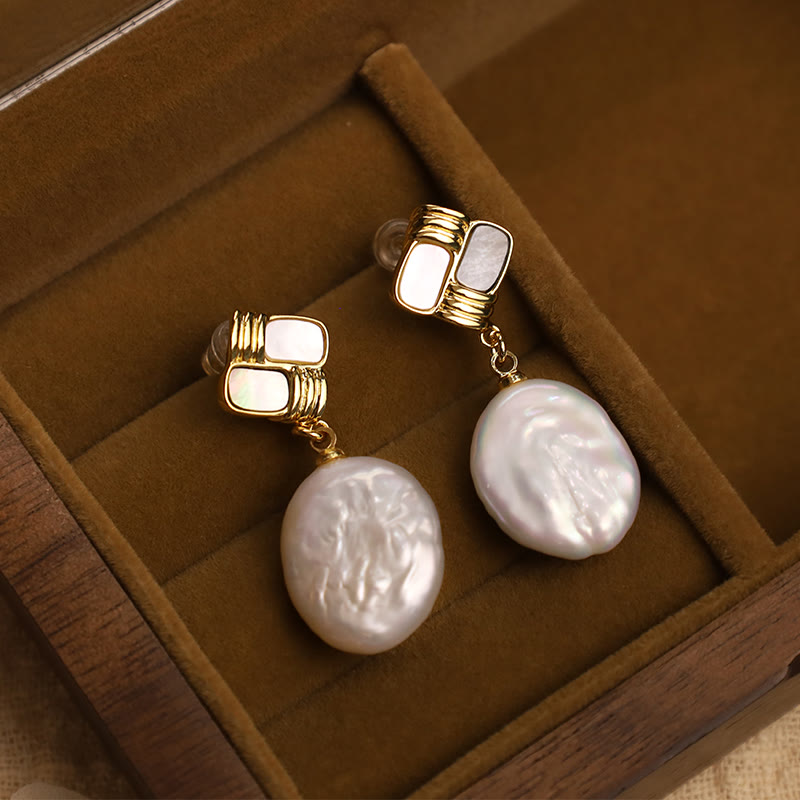 Buddha Stones 925 Sterling Silver Posts Copper Plated Gold Natural Baroque Pearl Healing Drop Earrings 8
