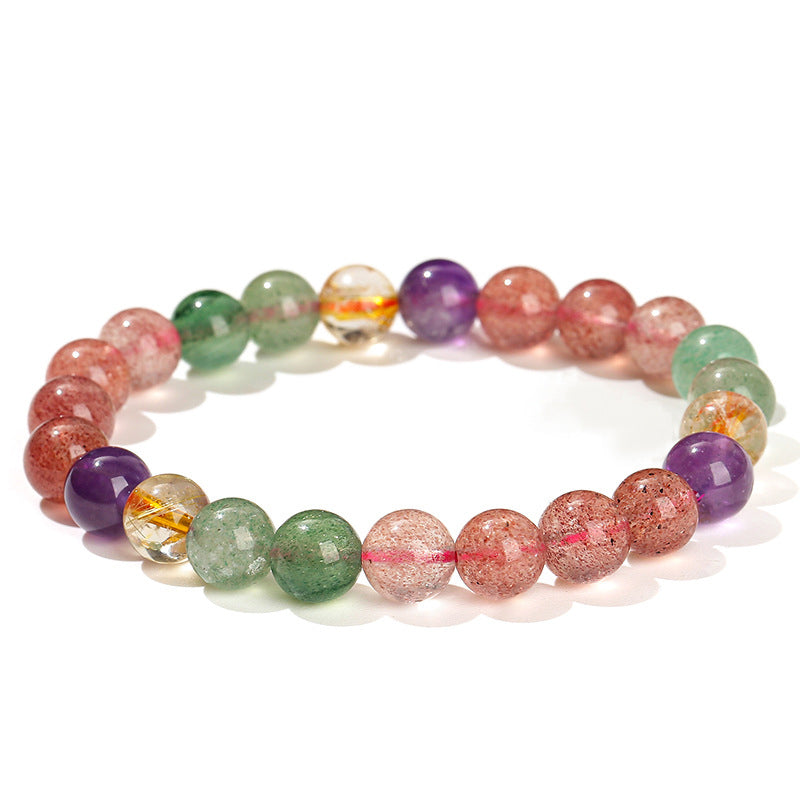 Buddha Stones Natural Multicolored Strawberry Quartz Love Healing Beaded Bracelet Bracelet BS 8