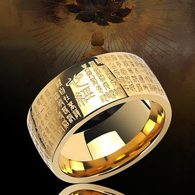 Buddha Stones FengShui Buddhism Ancient Heart Sutra Lucky Ring Ring BS 1