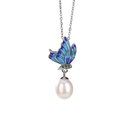 Buddha Stones 925 Sterling Silver Pearl Butterfly Healing Necklace Pendant Earrings Ring Bracelet Necklaces & Pendants BS 5