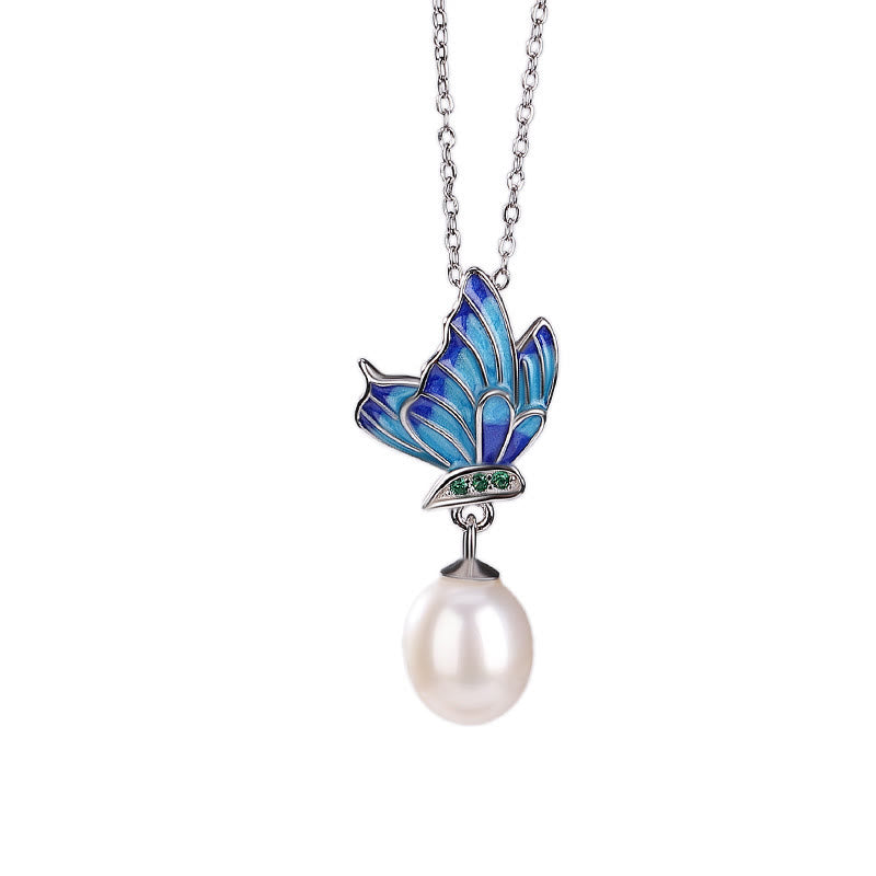 Buddha Stones 925 Sterling Silver Pearl Butterfly Healing Necklace Pendant Earrings Ring Bracelet Necklaces & Pendants BS 5