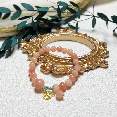 Buddha Stones Natural Orange Stone Turquoise Fu Character Charm Luck Fortune Bracelet Bracelet BS 5