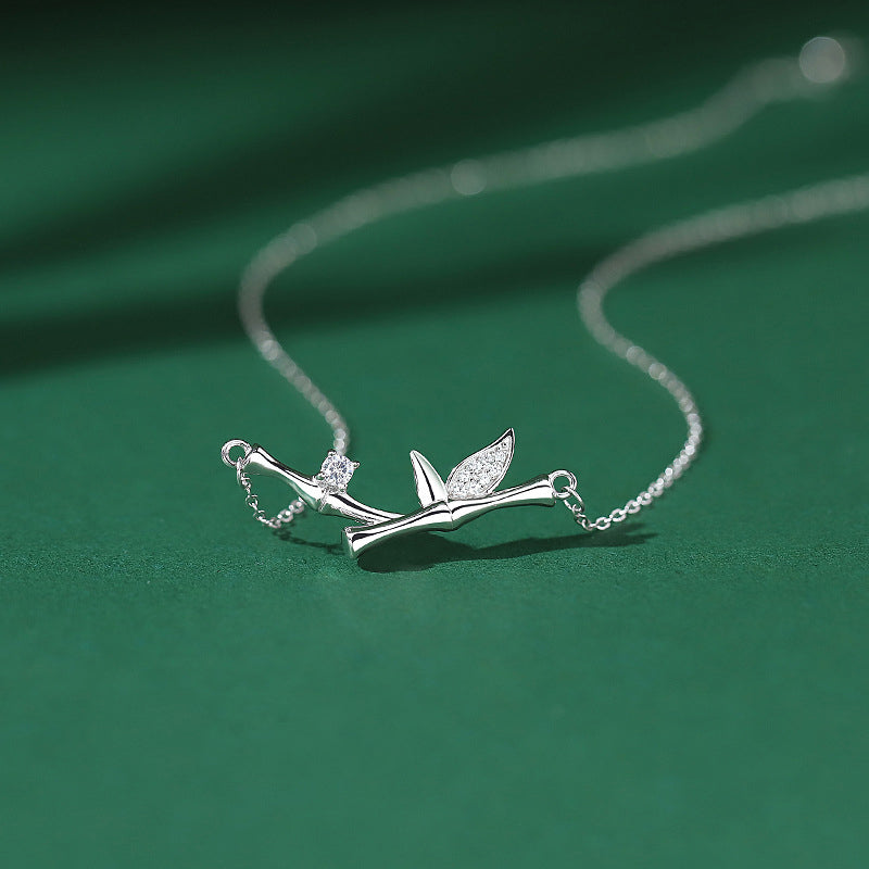 Buddha Stones Bamboo Leaf Design Copper Zircon Wealth Necklace Pendant Necklaces & Pendants BS 1