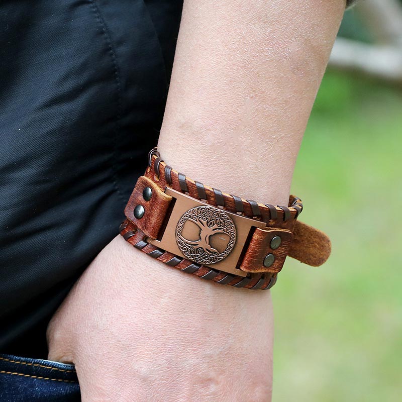 Buddha Stones Lucky Tree Of Life Balance Leather Bracelet Bracelet BS 2