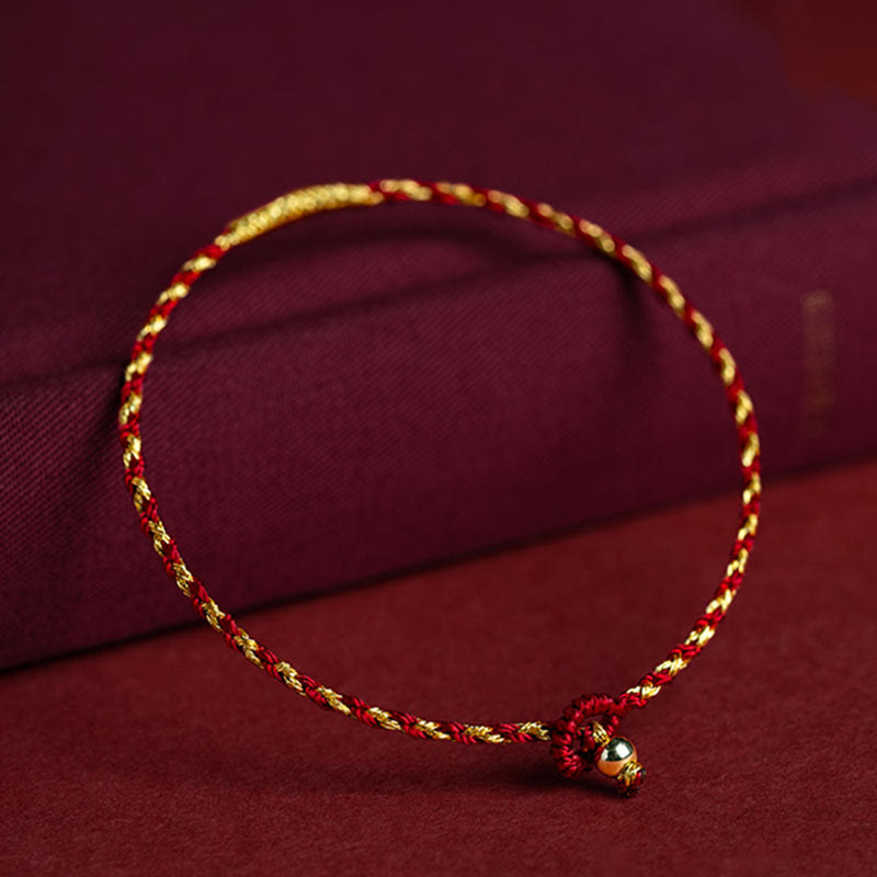 Buddha Stones 14K Gold Plated Handmade Red Gold Rope King Kong Knot Braided Luck Bracelet Bracelet BS 1