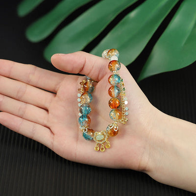 Buddha Stones Colorful Liuli Glass Bead Chinese Lock Charm Fortune Bracelet Bracelet BS 8