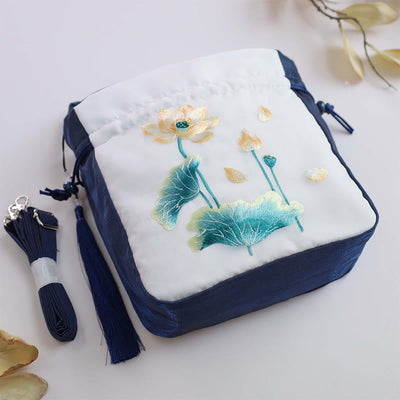 Buddha Stones Suzhou Embroidery Rabbit Lotus Epiphyllum Peony Magnolia Silk Tote Crossbody Bag Shoulder Bag Handbag Crossbody Bag BS 14