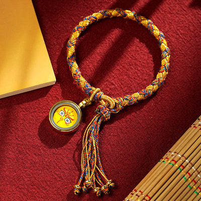 Buddha Stones Handmade Tibetan Five God Of Wealth Dragon Scale Rope Luck Braid Bracelet Bracelet BS Colorful Gold Yellow God of Wealth(Wrist Circumference 14-18cm)