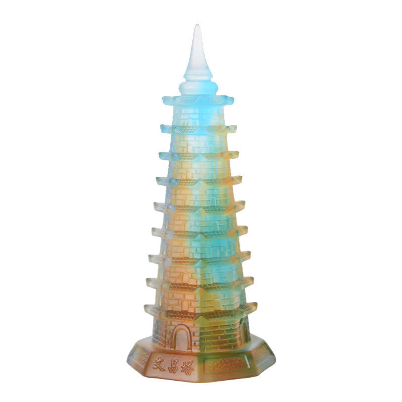Buddha Stones Feng Shui Wenchang Tower Handmade Liuli Crystal Pagoda Art Piece Luck Home Office Decoration Decorations BS 13