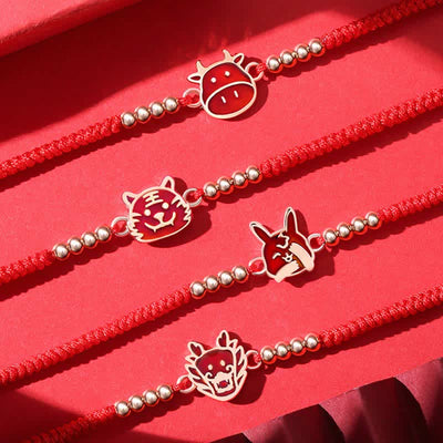 Buddha Stones 925 Sterling Silver Chinese Zodiac Luck Faith Discolor Red String Bracelet Bracelet BS 20