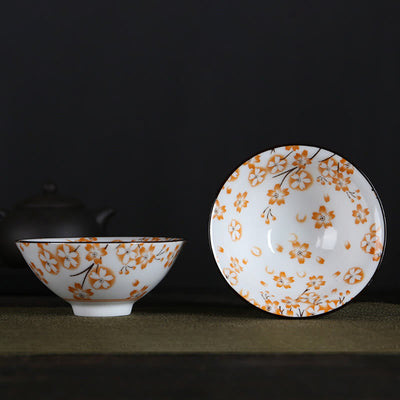Buddha Stones Flowers Fu Character Mountains Lotus Cherry Blossoms Ceramic Teacup Kung Fu Tea Cup Cup BS Orange Cherry Blossoms 8.5cm*4cm*90ml