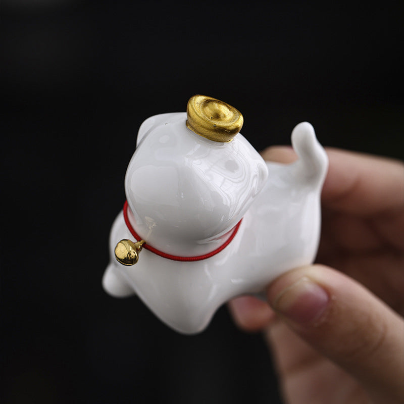 Buddha Stones Mini Lucky Cat Ingot Tea Pet Ceramic Home Desk Figurine Decoration Decorations BS 5