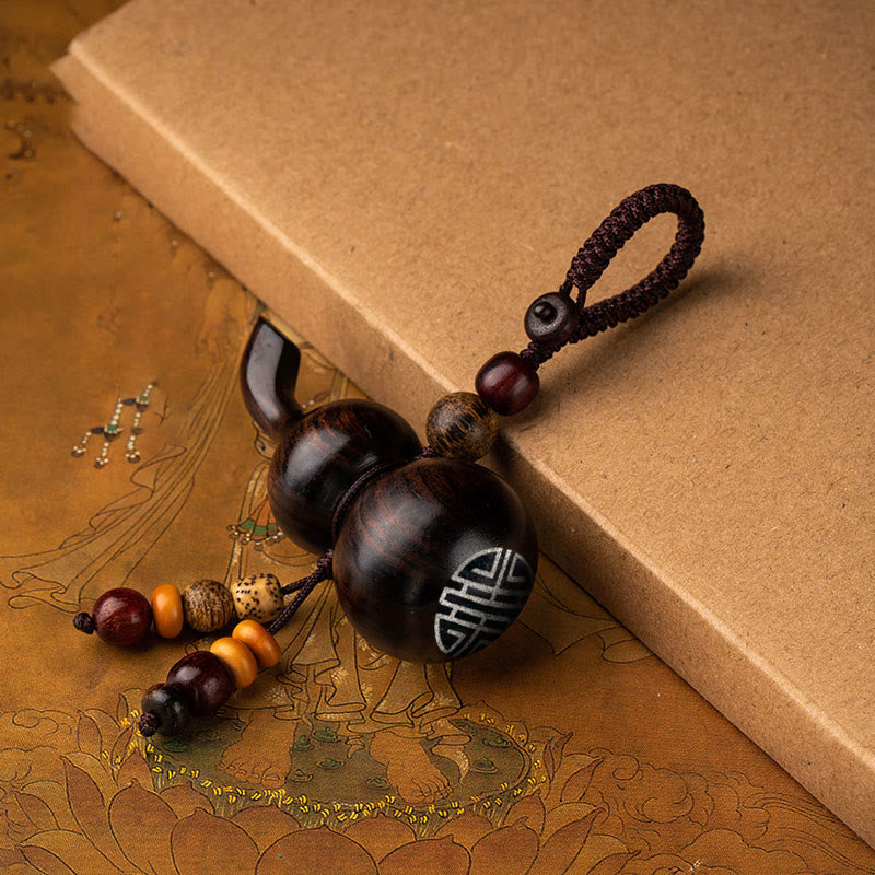 Porte-clés gourde en bois de santal rouge à petites feuilles et ébène du Tibet, protection et chance