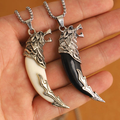 Buddha Stones Imitation Wolf Tooth Titanium Steel Balance Necklace Pendant Necklaces & Pendants BS 2