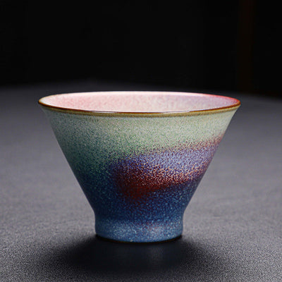 Buddha Stones Retro Red Gradient Kiln Change Ceramic Teacup Kung Fu Tea Cup Cup BS 8.5cm*5.8cm*100ml