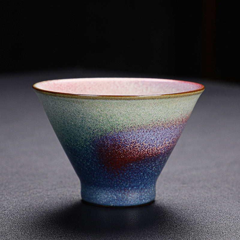 Buddha Stones Retro Red Gradient Kiln Change Ceramic Teacup Kung Fu Tea Cup Cup BS 8.5cm*5.8cm*100ml