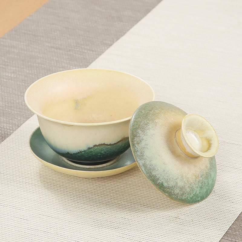 Buddha Stones Green Ocean Waves Design Porcelain Ceramic Gaiwan Sancai Teacup Kung Fu Tea Cup And Saucer With Lid Cup BS 1