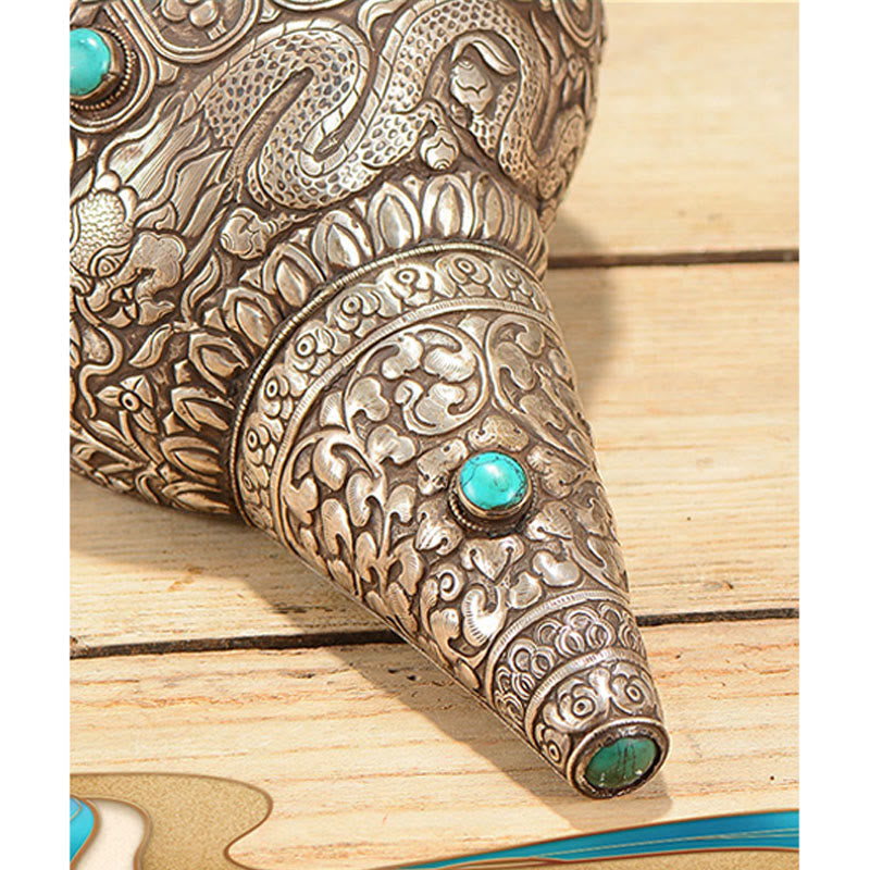 Buddha Stones Tibetan Handmade Natural Shankha Engraved Eight Auspicious Symbols Conch Shell Lucky Home Decoration Decorations BS 9