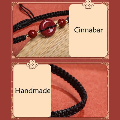 Buddha Stones Natural Cinnabar Peace Buckle Blessing String Bracelet Bracelet BS 12