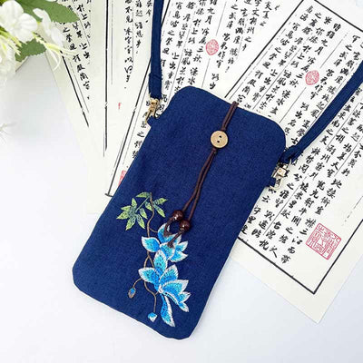 Buddha Stones Small Embroidered Flowers Crossbody Bag Shoulder Bag Cellphone Bag 11*20cm Crossbody Bag BS 29
